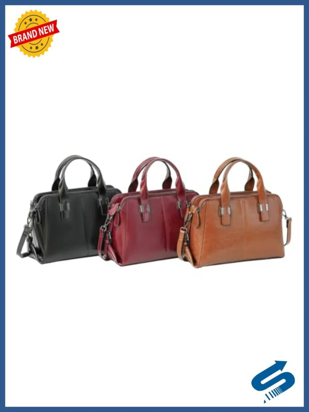 PU Leather Satchel Tote Bag with 3 Zipper Compartments